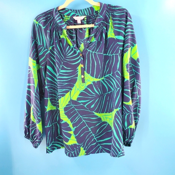 Lilly Pulitzer tropical leaf print silk blouse S - Picture 1 of 11